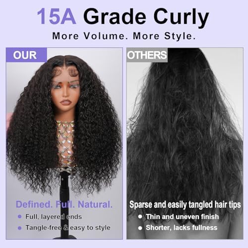 FASHION PLUS Full Lace Human Hair Wigs Curly Wave Human Hair Wigs,12Inch Invisible Curly Full Lace Frontal Wigs, 15A Grade 200% Density Pre Plucked Virgin Human Hair 100% Hand-tied, Natural Color - Image 6