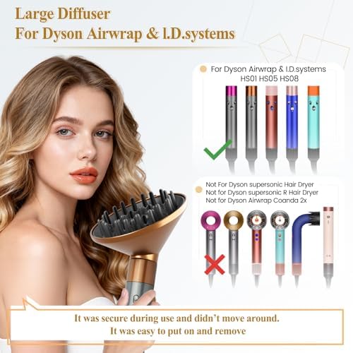 Large Diffuser Attachment Compatible with Dyson Airwrap, Upgraded Bigger Diffuser Nozzle to Dryer Faster and Define Curls Hair, Gold - Image 5