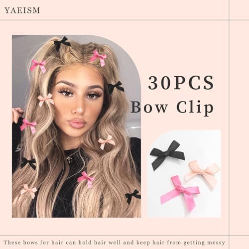 30PCS Bow Hair Clips 3 Colors Mini Hair Bows Kawaii Hair Ribbon Clips Black Pink Satin Bow Hair Accessories for Women Girls - Image 6