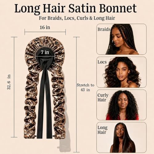 Double Layer Slik Like Satin Bonnet, 33-43" XXL Bonnet for Braids Long Hair - Image 3