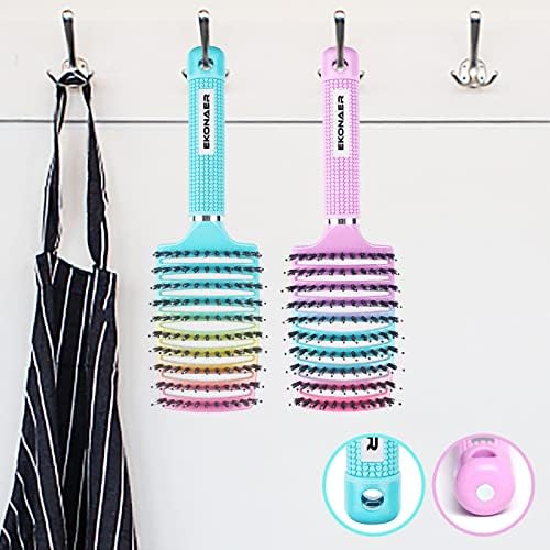 2 Pack Detangling Brush Getting Knots Out without Pain Adds Shine and Makes Hair Smooth,Detangler Boar Bristle Hair Brush for Adult & Kids Wet or Dry Hair(Green&Pink) - Image 6