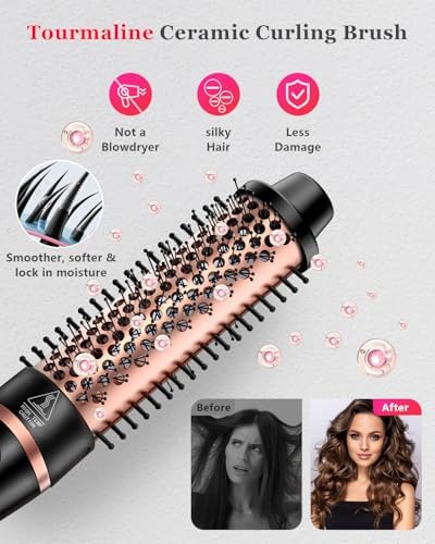 5 in 1 Curling Iron & Thermal Brush Set with 4 Interchangeable Ceramic Barrels (0.35”-1.25”) Fast Heat Dual Voltage Travel Hair Tools Birthday Gift for Women - Hair Curler Wand Kit for Curls & Blowout - Image 3