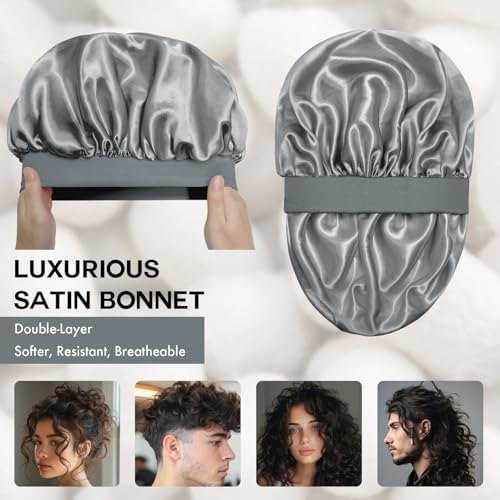 Satin Silk Bonnet for Hair, Double Layer Sleep Cap for Men & Women - Image 2