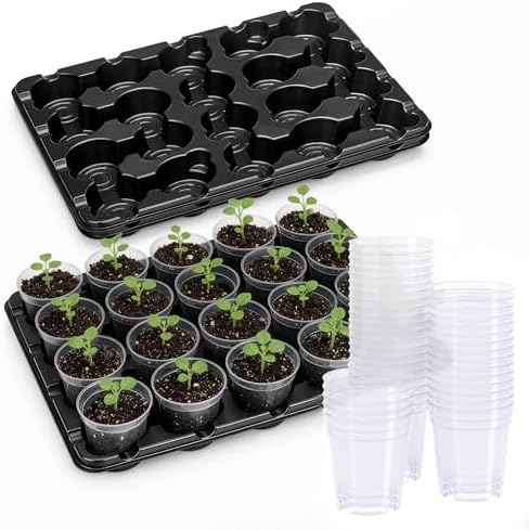 2 Pack 20 Cell Seed Starting Trays with 40 Clear 3 Inch Plant Pots by HOMENOTE