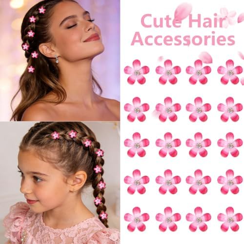 YISSION 20Pcs Mini Ombre Hot Pink Flower Hair Clips Women Girls Wedding - Image 3