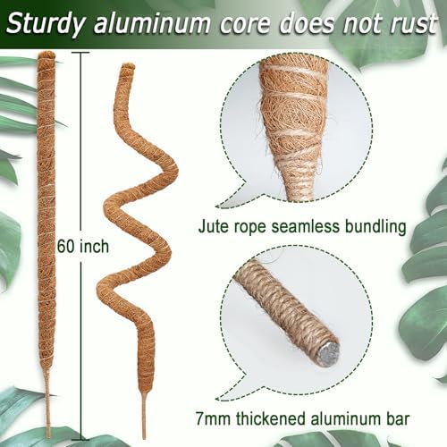 Soupiar 2 Pack 60'' Bendable Moss Pole for Monstera & Pothos - Tall Handmade Coco Coir Plant Support Stakes for Large Climbing Indoor Plants, Potted Houseplant Trellis Accessories - Image 2
