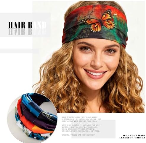 Olbye Wide Boho Headbands Floral Stretch Head Wraps Turban Knotted Yoga Hairbands Workout Hair Accessories for Women 4Pcs (Butterfly, 9.4 * 5.9'') - Image 6