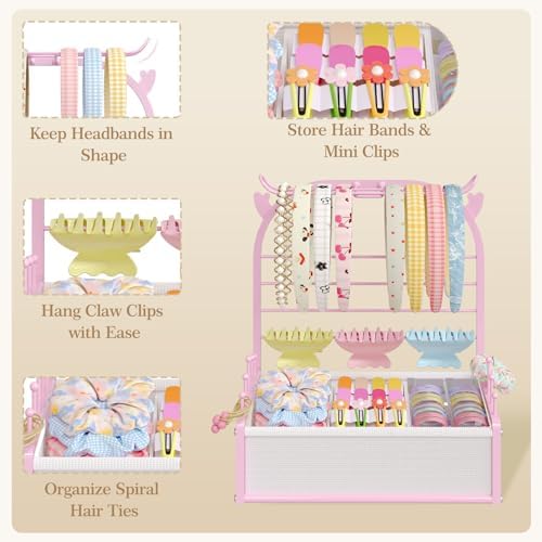 Headband Holder Stand, Deer Antler Design, Hair Accessories Organizer, Pink - Image 4