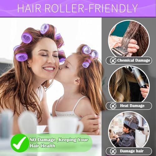 Hair Rollers, 12 Pack Self Grip Salon Hairdressing Curlers, DIY Curly Hairstyle, Large Rollers1.57In Purple - Image 4