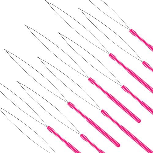 Zonon 10 Pcs Loop Needle Threader Tool for Hair Extension Bead,Rose Red - Image 4