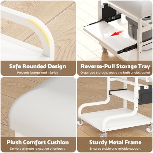 Adjustable Pedicure Foot Rest with PU Cushion, Mobile Cart & Storage - Image 4