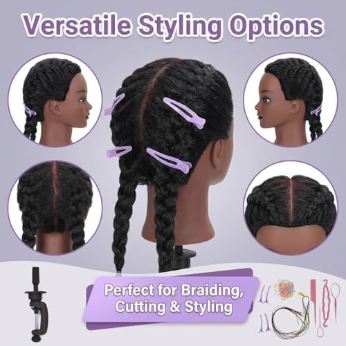 100% Real Hair Mannequin Head Training Head Manikin Cosmetology Doll Head for Hairdresser Practice Braiding Hair Styling with Clamp stand (18 -Inch) - Image 5