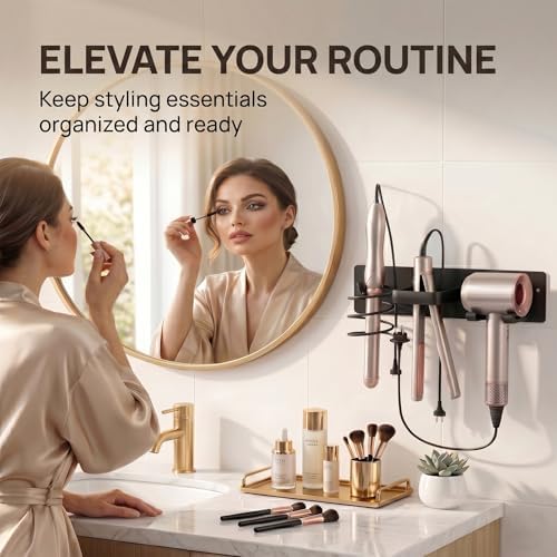 Hair Dryer Holder Wall Mounted, 3 in 1 Metal Hair Tool Organizer - Image 7