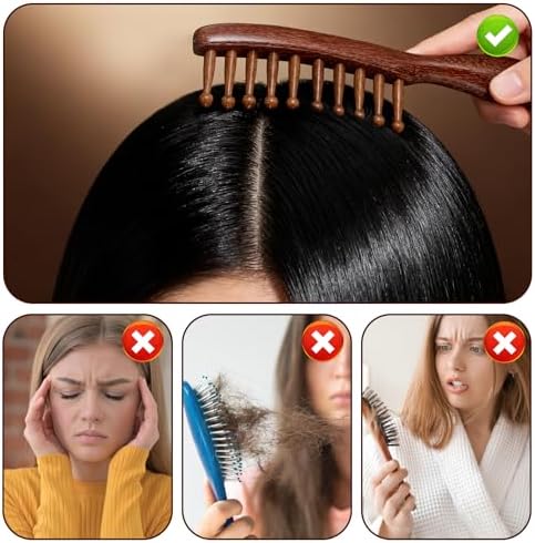 2PCS Loc Comb for Sisterlocks, Comfortable Massage Comb, Wooden Scalp Massager Combs for Dreadlocks, Scraping Massage Tools Wide Tooth Combs for Scalp Care and Hair Styling - Image 4