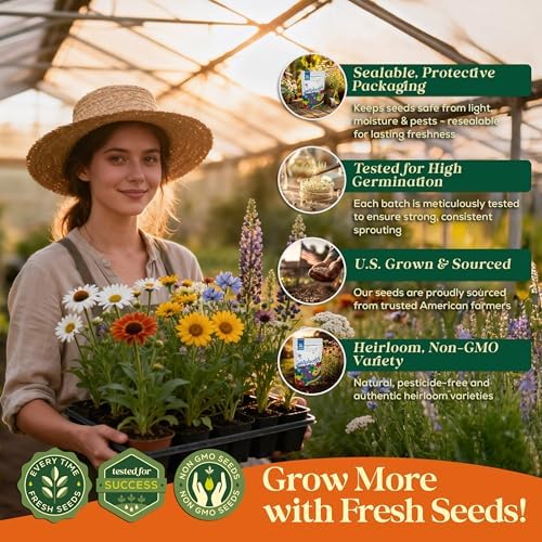 Seedphony 16 Perennial Wildflower Mix 4 oz - 100,000 Non-GMO Heirloom Wildflower Seeds for Planting Garden, Wild Flowers in Waterproof Seed Packet, Floral Seeds for Planting Indoor & Outdoor Gardening - Image 7