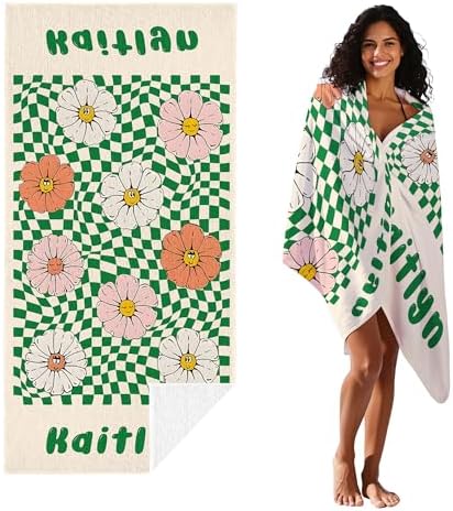 JML Custom Flower Beach Towel with Name, Microfiber, 35 x 70 in - Image 2