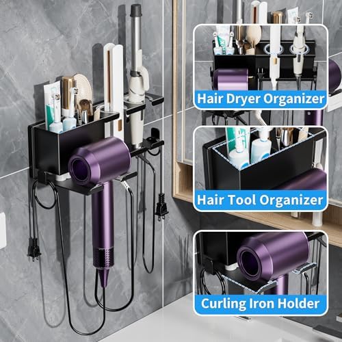 BOIVSHI Hair Dryer Holder, Wall Mounted, Black - Image 4