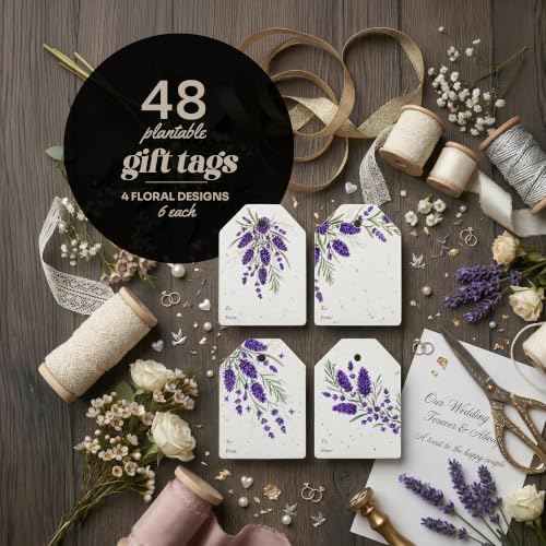 48 Lavender Floral Plantable Seed Paper Gift Tags - Image 4