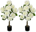 3FT White Hydrangea Artificial Flowers Tree Large Real Touch Faux Silk Hydrangea Plants Potted Fake Flower in Black Pot for Home Indoor Outdoor Front Porch Garden Entrance Living Room Decor, 2 Pack by Hollyone