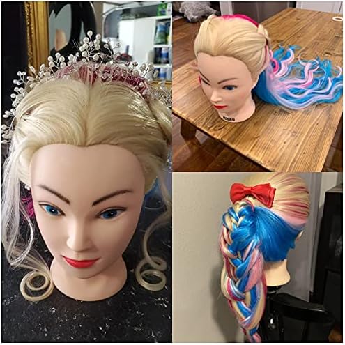 Mannequin Head with Long Synthetic Fiber Colorful Hair Styling Training Head 26-28inch Manikin Cosmetology Doll Head Hairdressing Training Model for Cutting Braiding Practice and Free Clamp Holder - Image 6