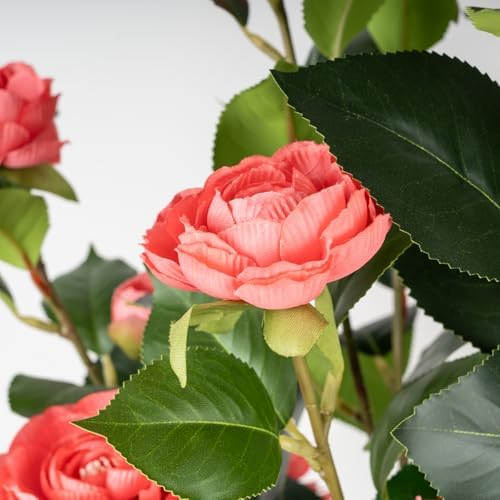 Romantic Season 2Pack Artificial Camellia Tree 3FT, Pink Faux Camellia Plant Fake Potted Camellia Flower Tree Plastic Camellia Tree for Modern Home Office Living Room Floor Décor Indoor - Image 2