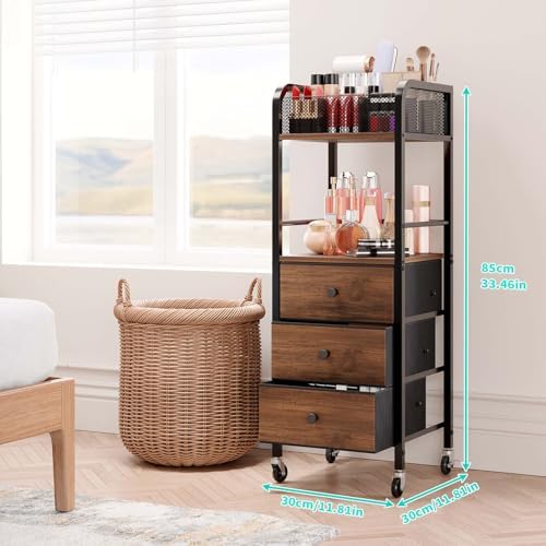 HapiRm Rolling Makeup Cart Organizer - Floor Skincare Make Up Storage with 3 Non-woven Fabric Drawers, Vanity Organizer Cosmetic Display Cases Holder for Skin Care Perfume Nail Polish Brush Hair Tool - Image 2