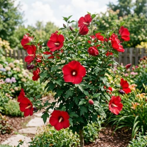 Red Althea Rose of Sharon Plant Live, 6-10" Tall in Quart Pot - Image 2