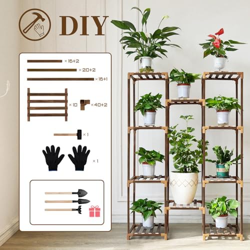 Plant Stand Indoor Outdoor, 10 Tiered Plant Shelf Wood Plant Rack - Image 6