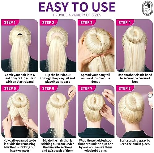 Teenitor Donut Bun Maker Set - Hair Bun Ring with 5 Bands, 20 Bobby Pins & 7 Chignons (2 Small, 2 Medium, 1 Large, 1 Extra-Large) for Hairstyles in Beige - Image 6