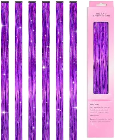 Leuceiy Hair Tinsel Clip in,Hair Accessories Tinsel Hair Extensions for Girls Pack of 6 Pcs 20 Inch,Fairy Hair Tinsel Kit,Heat Resistant New Years Festival Party by HOME