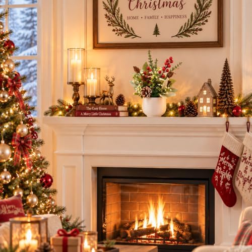 Der Rose Christmas Centerpiece for Tables, Small Fake Plants in White Pot - Image 5