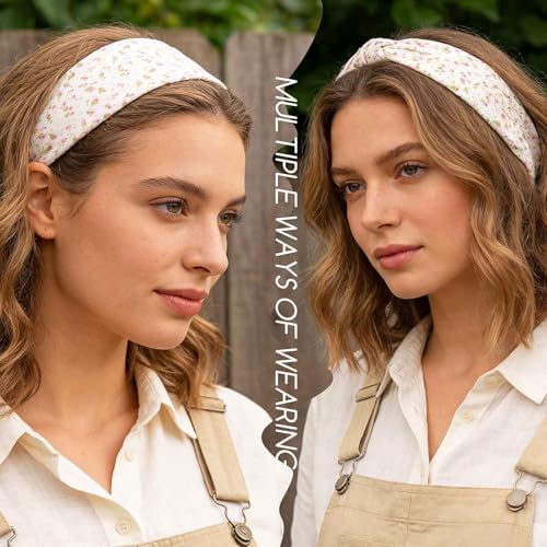 Olbye Wide Boho Headbands Floral Stretch Head Wraps Turban Knotted Yoga Hairbands Workout Hair Accessories for Women 4Pcs (Casual, 9.4 * 5.9'') - Image 6