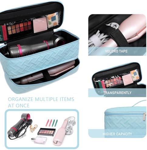 Double-Layer Travel Carrying Case for Hair Dryer/Shark Flexstyle/Dyson Airwrap and Hair Styler Attachmentst Portable Storage Organizer Bag Hair Tools Travel Bag (Blue) - Image 4