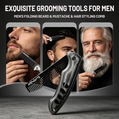 1PC Wooden Beard Comb for Men - Folding & Secure Lock & Pocket clip, 0.12lb - Image 3