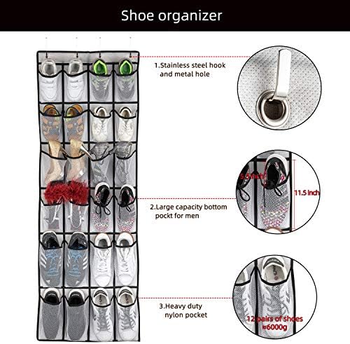 SAVERHO Hanging Shoe Organizer, Over The Door Shoe Organizer with 24 Mesh Large Pockets Door Shoe Rack for Men Women Kids Hanging Door Shoe Holder Size:58x21 Inch (White-2pack) - Image 4