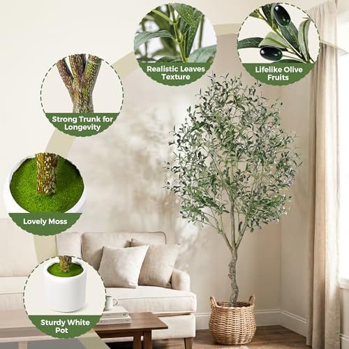 Artificial Olive Tree Indoor 6FT, Tall Faux Olive Tree with White Planter - Image 3