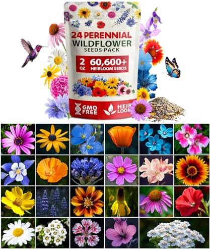HOME GROWN 24 Wildflower Variety Mix 60,600+ Flower Seeds 2 oz by HOMEGROWN
