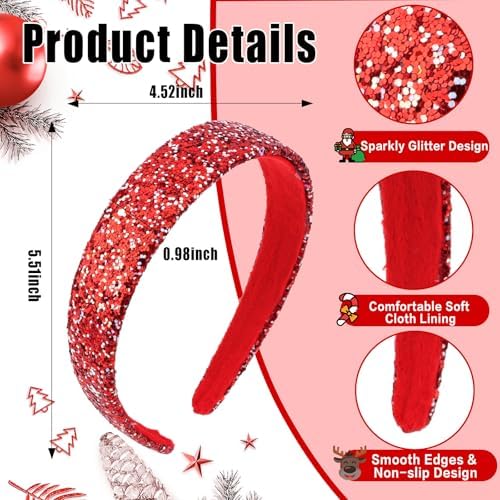 Headbands for Girls, 3 Pack Glitter Christmas Girls Headbands - Image 2