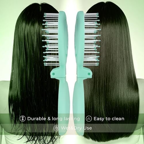 Mini Detangler Travel Hair Brush with Mirror, Makaron Hair Brushes for Women, Men and Kids, Unique 3D Flexible Design for All Hair Types, Styling Accessory, Travel Essentials for Women (MINT) - Image 5