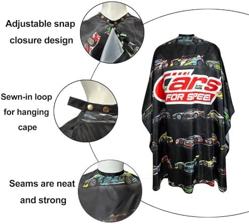 Barber Cape for Men Professional Hair Cutting Salon Cape with Snaps Waterproof Hairdressing Styling Cape Gown Apron- 63”× 56”(Racing Cars), Black - Image 4
