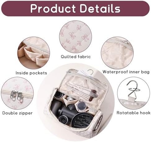 GISMTR Quilted Hair Tools Travel Case, Cotton Portable Storage Bag with Hanging Hook for Hair Curler Accessories, Cute Dustproof Travel Organizer - Image 3