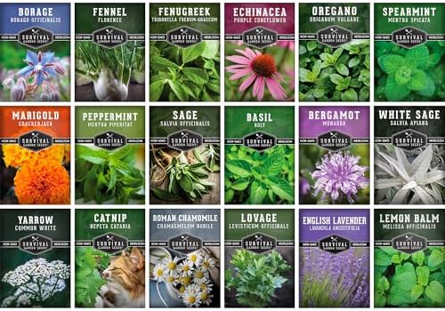 Medicinal Herb Seeds for Planting, 18-Variety Heirloom Non-GMO Pack by SurvivalGardenSeeds