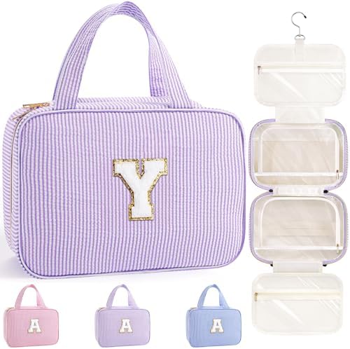 TOPEAST Travel Toiletry Bag for Women - Hanging Toiletry Bag Makeup Bag, Portable Toiletries Cosmetic Bag, Airplane Travel Essentials - Letter Y, Purple by TOPEAST
