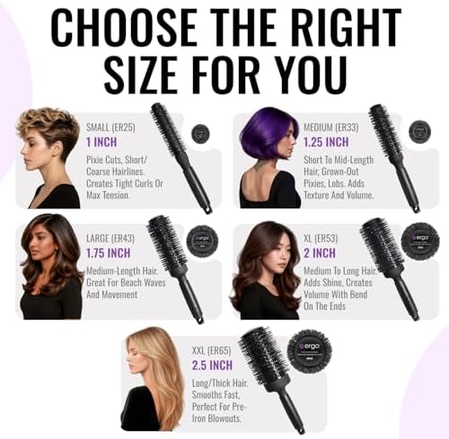ERGO Ceramic Ionic Round Brush for Blow Out - Salon Quality Hair Brushes for Women - Roller Brush for Blow Drying, Wet and Dry Hair Styling, Volumizing Hair Care - ER65: 2.5" - Image 2