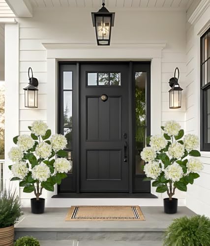 3FT White Hydrangea Artificial Flowers Tree Large Real Touch Faux Silk Hydrangea Plants Potted Fake Flower in Black Pot for Home Indoor Outdoor Front Porch Garden Entrance Living Room Decor - Image 6