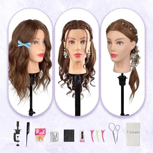 Mannequin Head Human Hair - Cosmetology Manikin Doll Head with 100% Real Hair for Hairdresser Practice Styling Braiding & Free Clamp Holder (Dark Brown) - Image 5