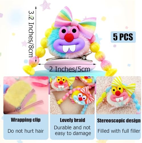MIUPOO Fluffy Pom Poms Hair Clips,Crazy Hair Day Accessories for Girls,Quirky Little Monster Barrettes,Plush Duckbill Hairpins Hair Barrettes,Party Modeling Hair Accessories,5 Pieces. - Image 2