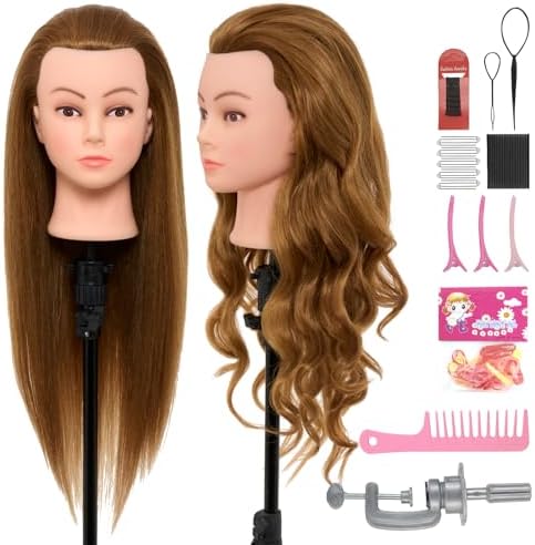28Inch Mannequin Head with 80% Real Human Hair - Doll Head for Hair Styling Braiding Curling,Cosmetology Mannequin Head with hair with Table Clamp Hair Styling Set (Blonde) by NeverlandBeautyHealth