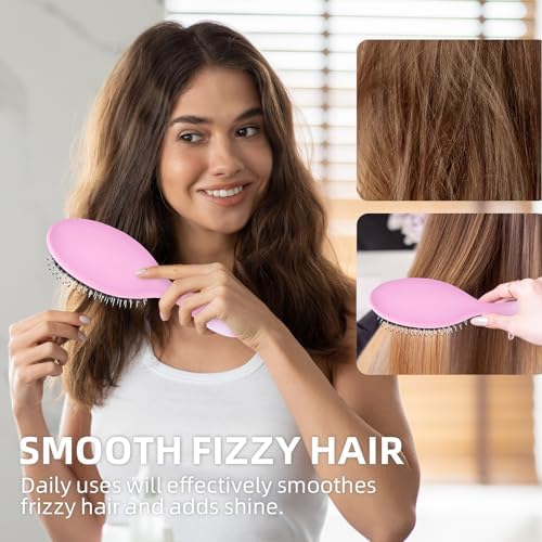 Boar Bristles Hair Brush for Women and Men, Detangling Hair Brush for Smoothing Massage Add Shine, Nylon&Boar Bristles Detangler brush for Hair Healthy (1 Pcs-Pink&White) - Image 5