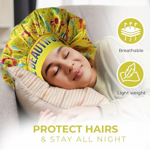 Discover reversible premium double layer silk satin sleeping bonnets designed for hair protection, moisture retention, and all-night comfort. Keep your hair healthy and frizz-free-yellow - Image 3